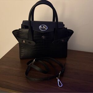 Michael Kors Black Croc-Embossed Top-Handle Satchel with Detachable Strap